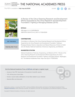 A Review of the Citrus Greening Research and Development Efforts Supported by the Citrus Research and Development Foundation: Fighting a Ravaging Disease (2018)