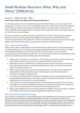 Small Modular Reactors: What, Why and When? (SMR2016)