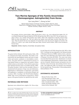 Two Marine Sponges of the Family Ancorinidae (Demospongiae: Astrophorida) from Korea