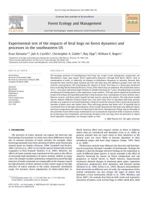 Experimental Test of the Impacts of Feral Hogs on Forest Dynamics and Processes in the Southeastern US