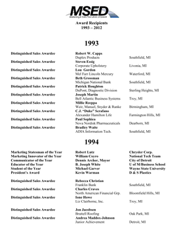 Award Recipients 1993 – 2012