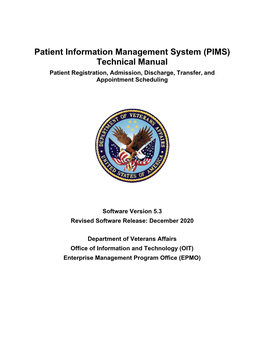 (PIMS) Technical Manual Patient Registration, Admission, Discharge, Transfer, and Appointment Scheduling