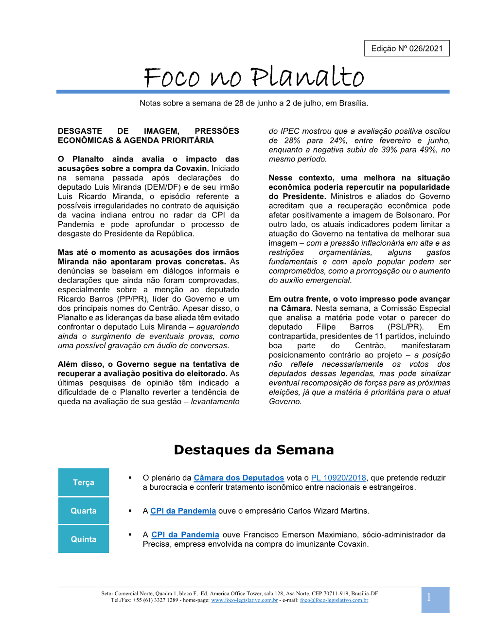 Foco No Planalto – Edi N 026 2021