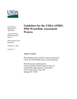 Guidelines for the USDA-APHIS- PPQ Weed Risk Assessment Process
