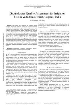 Groundwater Quality Assessment for Irrigation Use in Vadodara District, Gujarat, India S