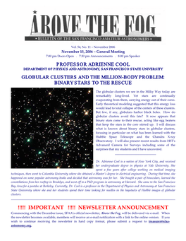 NEWSLETTER ANNOUNCEMENT Commencing with the December Issue, SFAA’S Official Newsletter, Above the Fog, Will Be Delivered Via E‐Mail