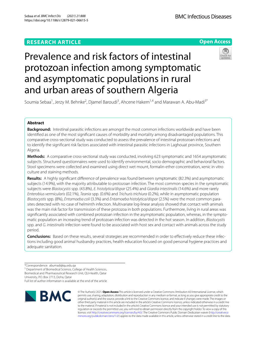 Prevalence and Risk Factors of Intestinal Protozoan Infection