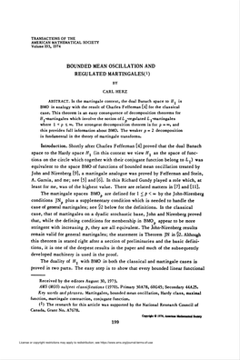 Bounded Mean Oscillation Treated by John and Nirenberg [9], a Martingale Analogue Was Proved by Fefferman and Stein, A