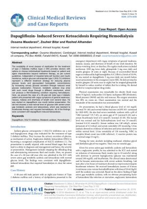 Dapagliflozin- Induced Severe Ketoacidosis Requiring Hemodialysis Ossama Maadarani*, Zouheir Bitar and Rashed Alhamdan