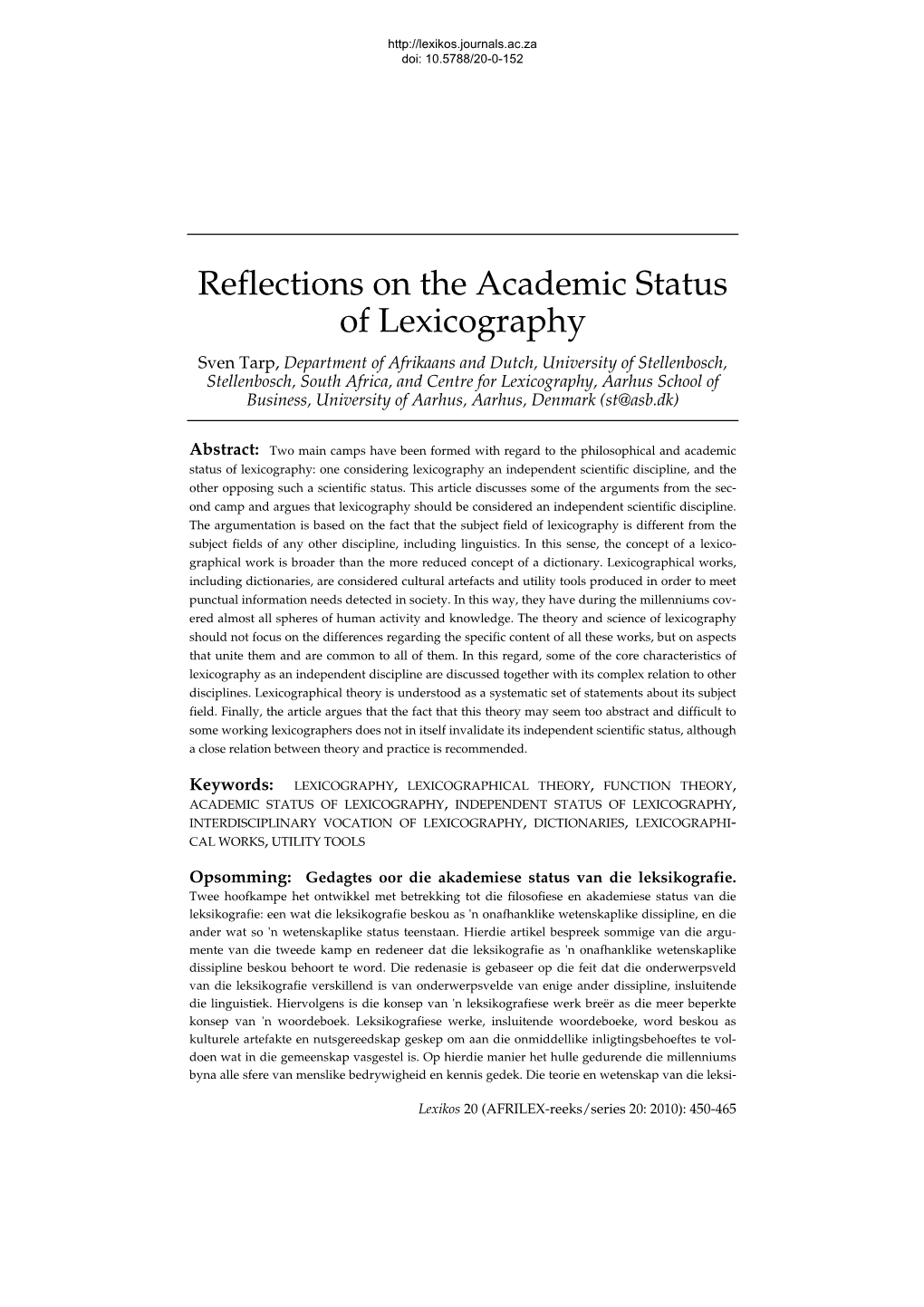 Reflections on the Academic Status of Lexicography