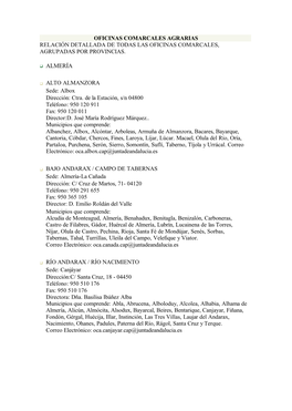 Oficinas Comarcales Agrarias Relación Detallada De Todas Las Oficinas Comarcales, Agrupadas Por Provincias. Almería Alto Alman