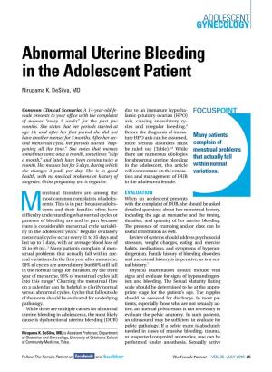 Abnormal Uterine Bleeding in the Adolescent Patient
