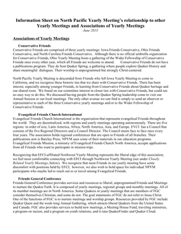 Fact Sheet on North Pacific Yearly Meeting's Relationship to Other
