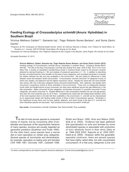 Feeding Ecology of Crossodactylus Schmidti (Anura: Hylodidae)