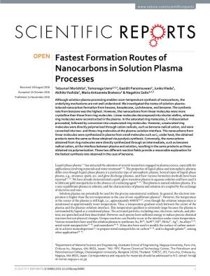Fastest Formation Routes of Nanocarbons in Solution Plasma
