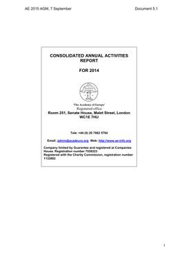 Consolidated Annual Activities Report for 2014