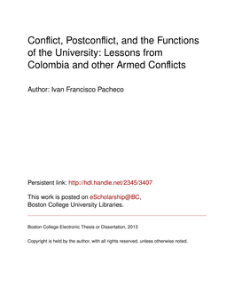 Conflict, Postconflict, and the Functions of the University: Lessons from Colombia and Other Armed Conflicts