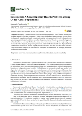 Sarcopenia: a Contemporary Health Problem Among Older Adult Populations