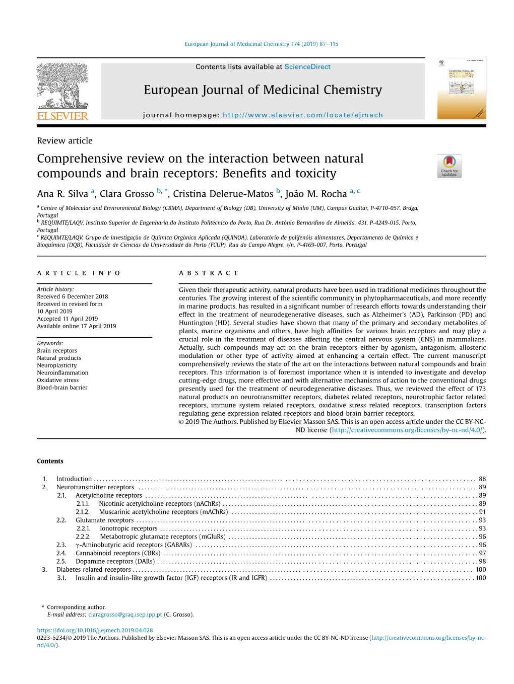 Comprehensive Review on the Interaction Between Natural Compounds and Brain Receptors: Beneﬁts and Toxicity