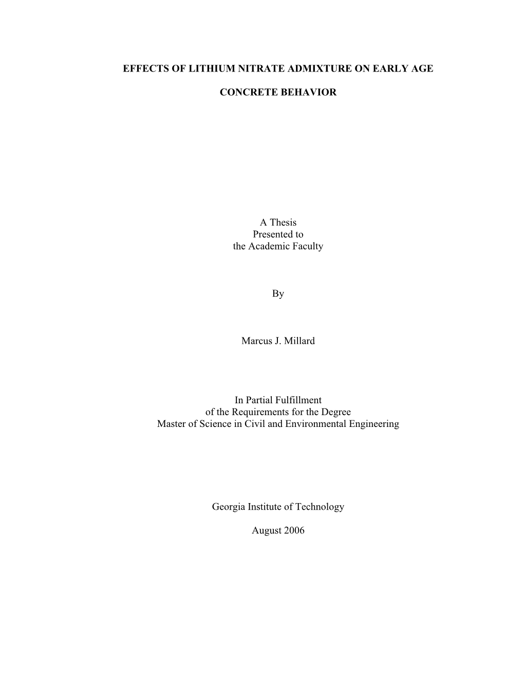 Effects of Lithium Nitrate Admixture on Early Age