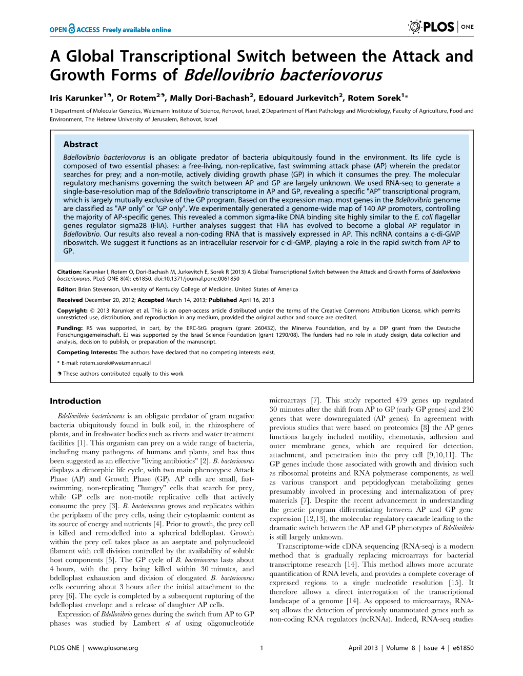 Growth Forms of Bdellovibrio Bacteriovorus