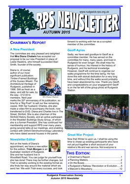 Autumn 2015 Newsletter Comfortable with Doing This, So I Am Liaising Closely Tempting History with Participants