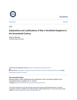 Explanations and Justifications of War in the British Kingdoms in the Seventeenth Century