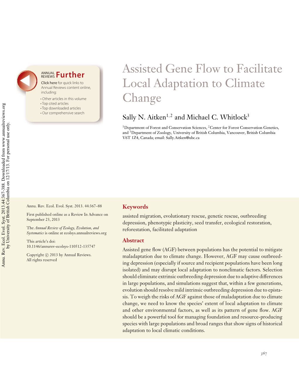 Assisted Gene Flow to Facilitate Local Adaptation to Climate Change