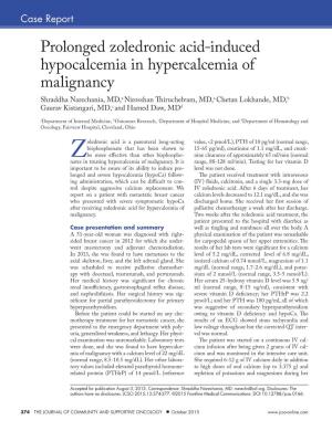 Prolonged Zoledronic Acid-Induced Hypocalcemia in Hypercalcemia of Malignancy