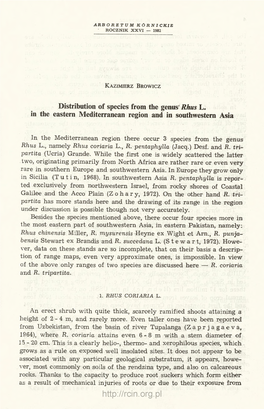 Distribution of Species from the Genus Rhus L. in the Eastern Mediterranean Region and in Southwestern Asia