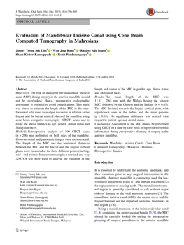 Evaluation of Mandibular Incisive Canal Using Cone Beam Computed Tomography in Malaysians