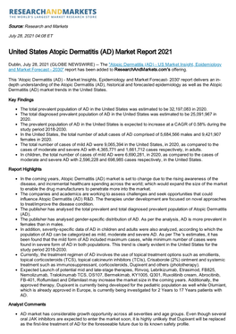 United States Atopic Dermatitis (AD) Market Report 2021