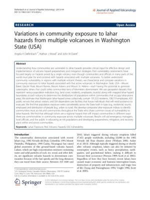 Variations in Community Exposure to Lahar Hazards from Multiple Volcanoes in Washington State (USA) Angela K Diefenbach1*, Nathan J Wood2 and John W Ewert1