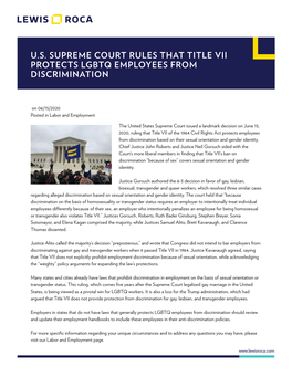 Us Supreme Court Rules That Title Vii Protects Lgbtq