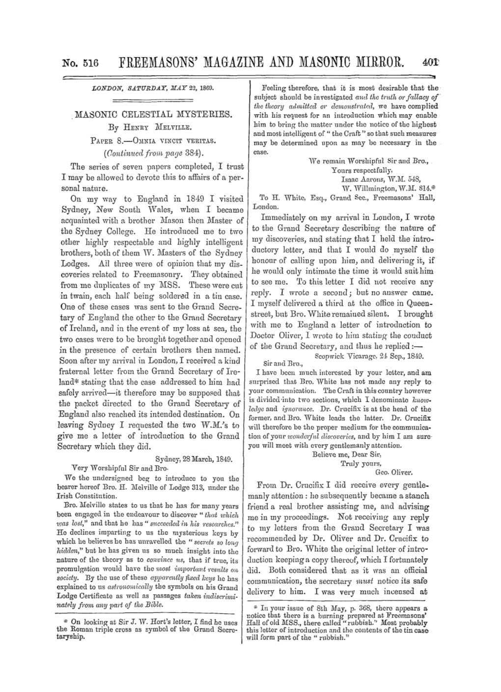 MASONIC CELESTIAL MYSTERIES. with His Request for an Introduction Ivhich May Enable Him to Bring the Matter Under the Notice of the Highest by HENKY MELVILLE