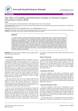 The Effect of Usability and Information Quality on Decision Support