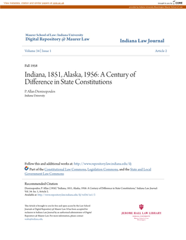 Indiana, 1851, Alaska, 1956: a Century of Difference in State Constitutions P