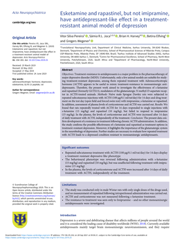 Esketamine and Rapastinel, but Not Imipramine, Have Antidepressant-Like Effect in a Treatment-Resistant Animal Model of Depressi