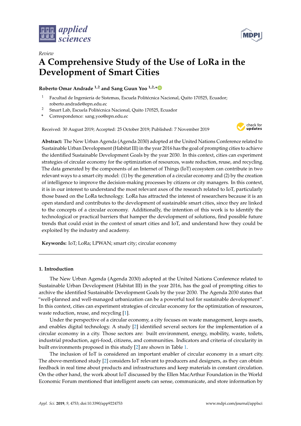 A Comprehensive Study of the Use of Lora in the Development of Smart Cities