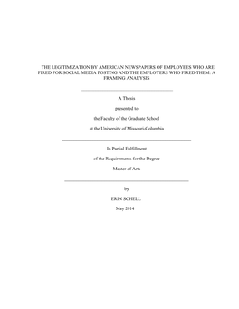 The Legitimization by American Newspapers of Employees Who Are Fired for Social Media Posting and the Employers Who Fired Them: a Framing Analysis