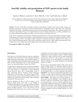 Seed Fill, Viability and Germination of NSW Species in the Family Rutaceae