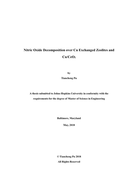 Nitric Oxide Decomposition Over Cu Exchanged Zeolites and Cu/Ceo2