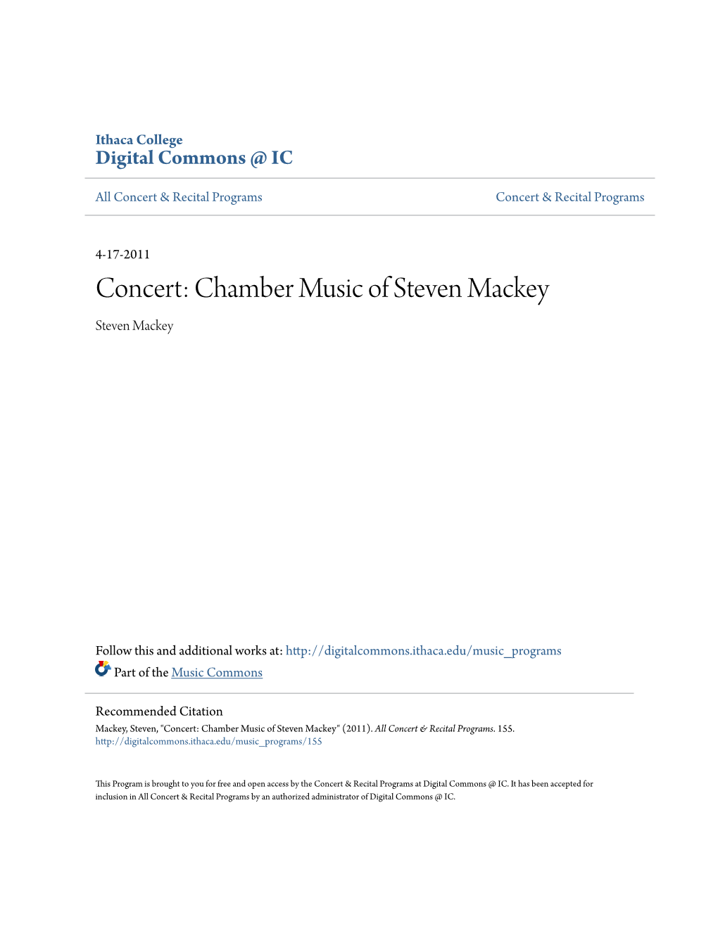 Concert: Chamber Music of Steven Mackey Steven Mackey