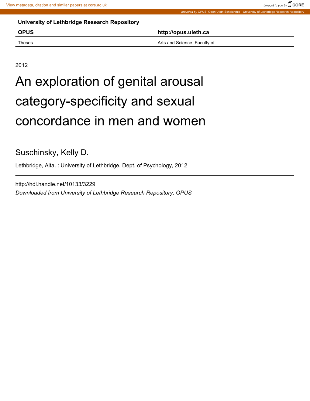 An Exploration of Genital Arousal Category-Specificity and Sexual Concordance in Men and Women