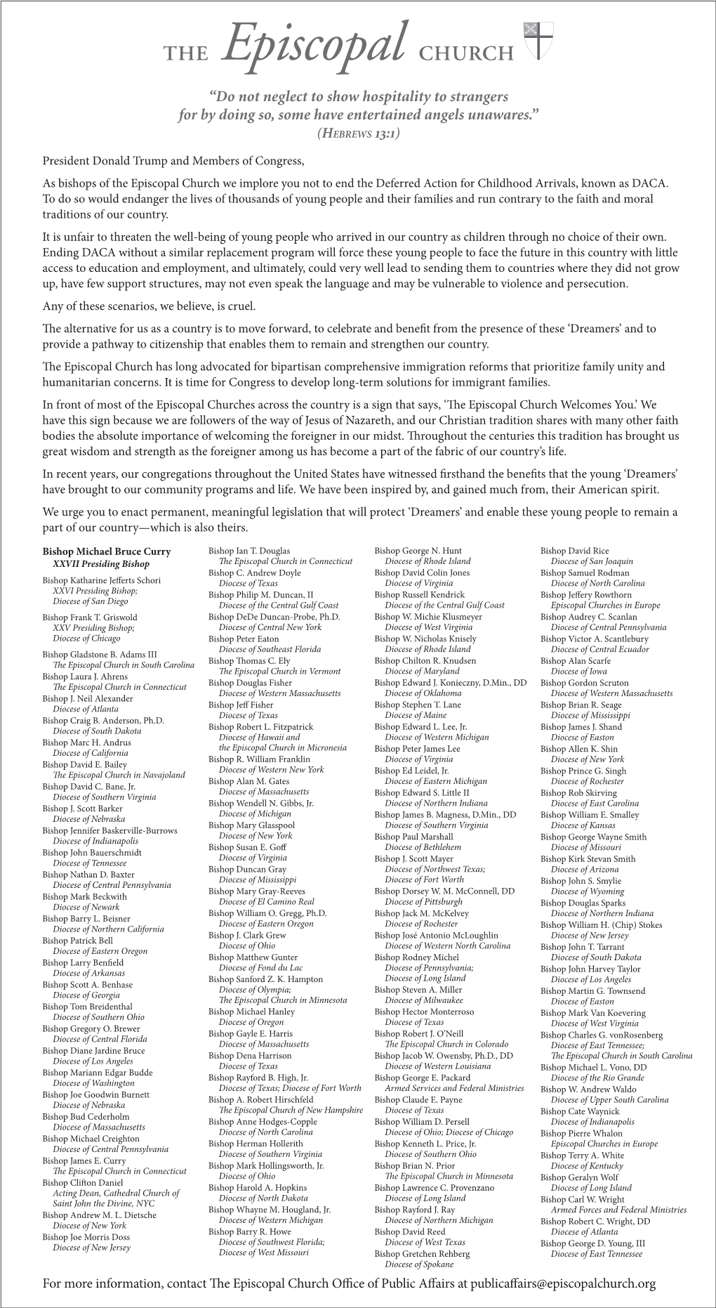 Open Letter from Episcopal Bishops