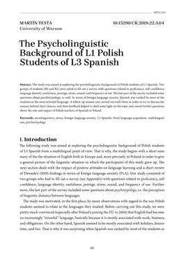 The Psycholinguistic Background of L1 Polish Students of L3 Spanish