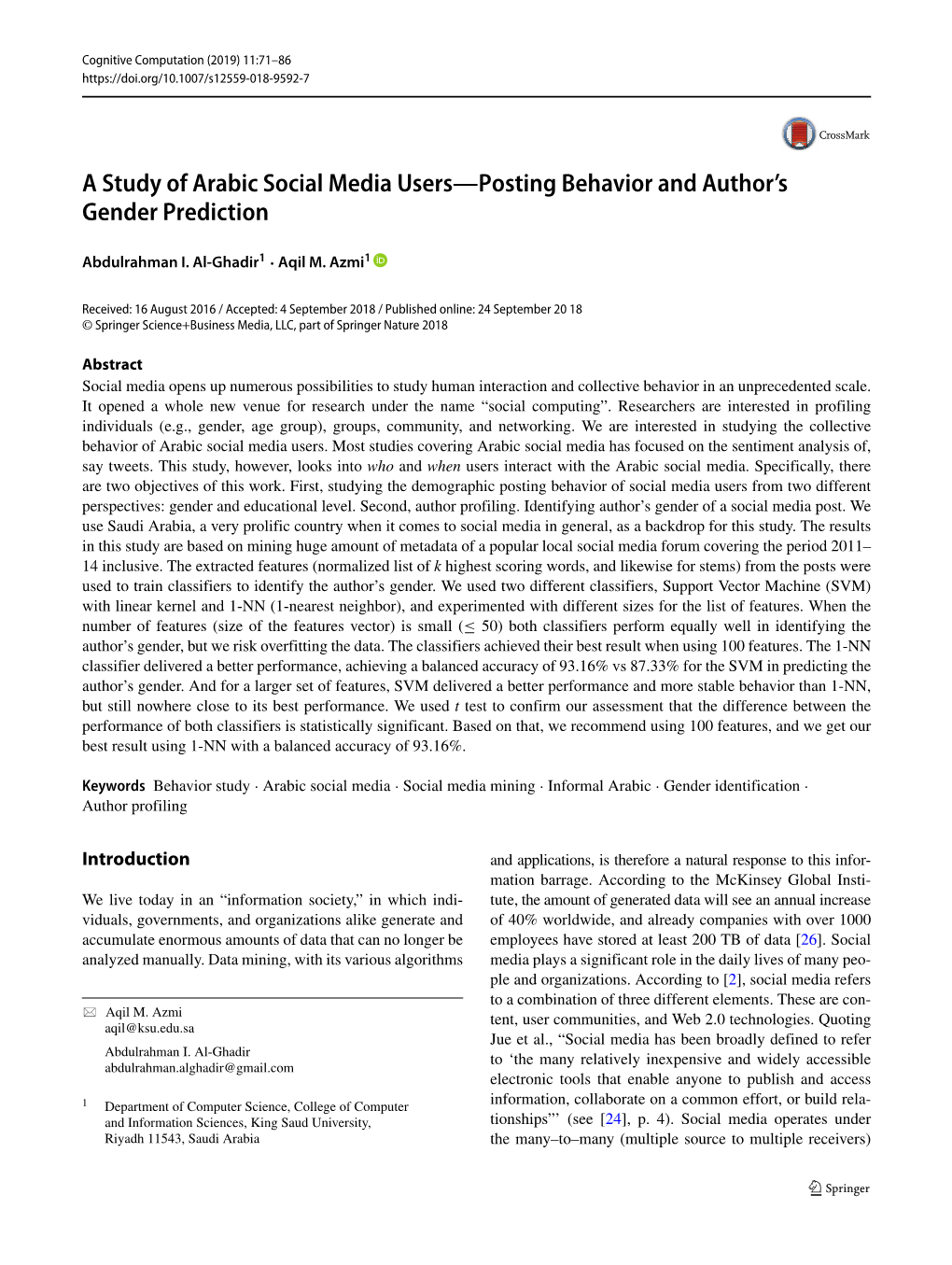 A Study of Arabic Social Media Users—Posting Behavior and Author's