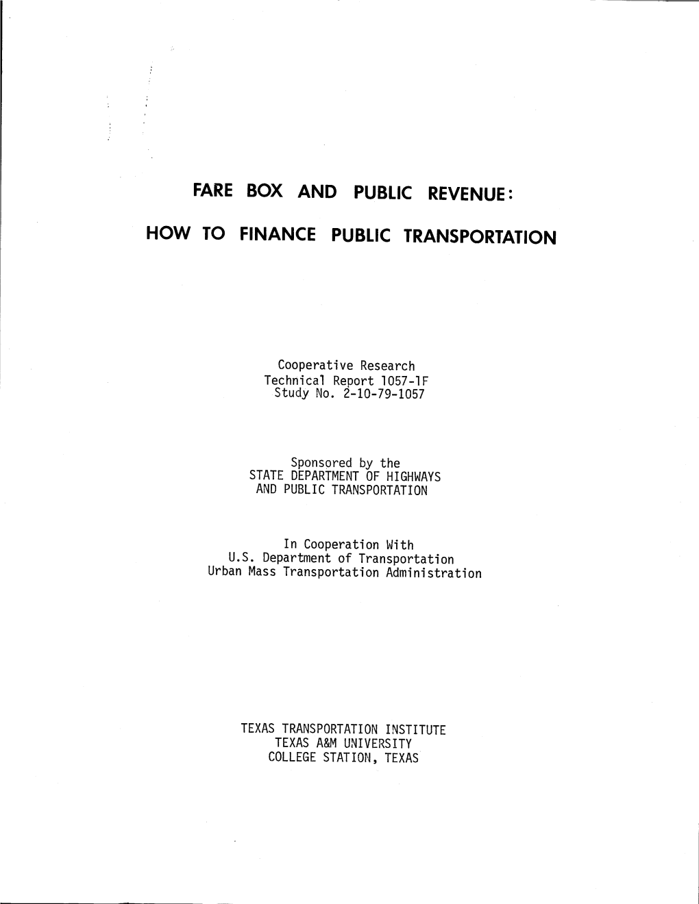 Fare Box and Public Revenue