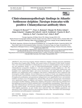 Clinicoimmunopathologic Findings in Atlantic Bottlenose Dolphins Tursiops Truncatus with Positive Chlamydiaceae Antibody Titers