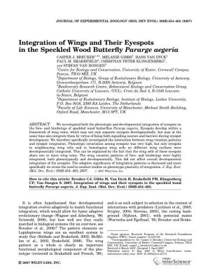 Integration of Wings and Their Eyespots in the Speckled Wood Butterfly Pararge Aegeria